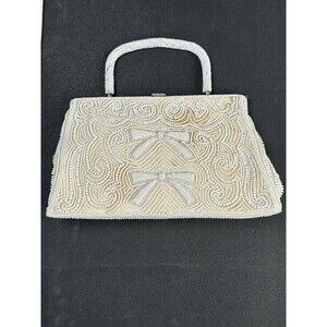 Antique Beaded Purse Bows with Beaded Handle White
